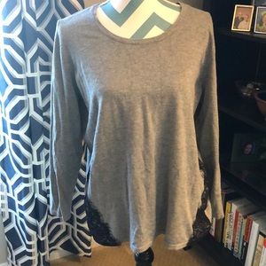 Lace Trimmed Gray Sweater